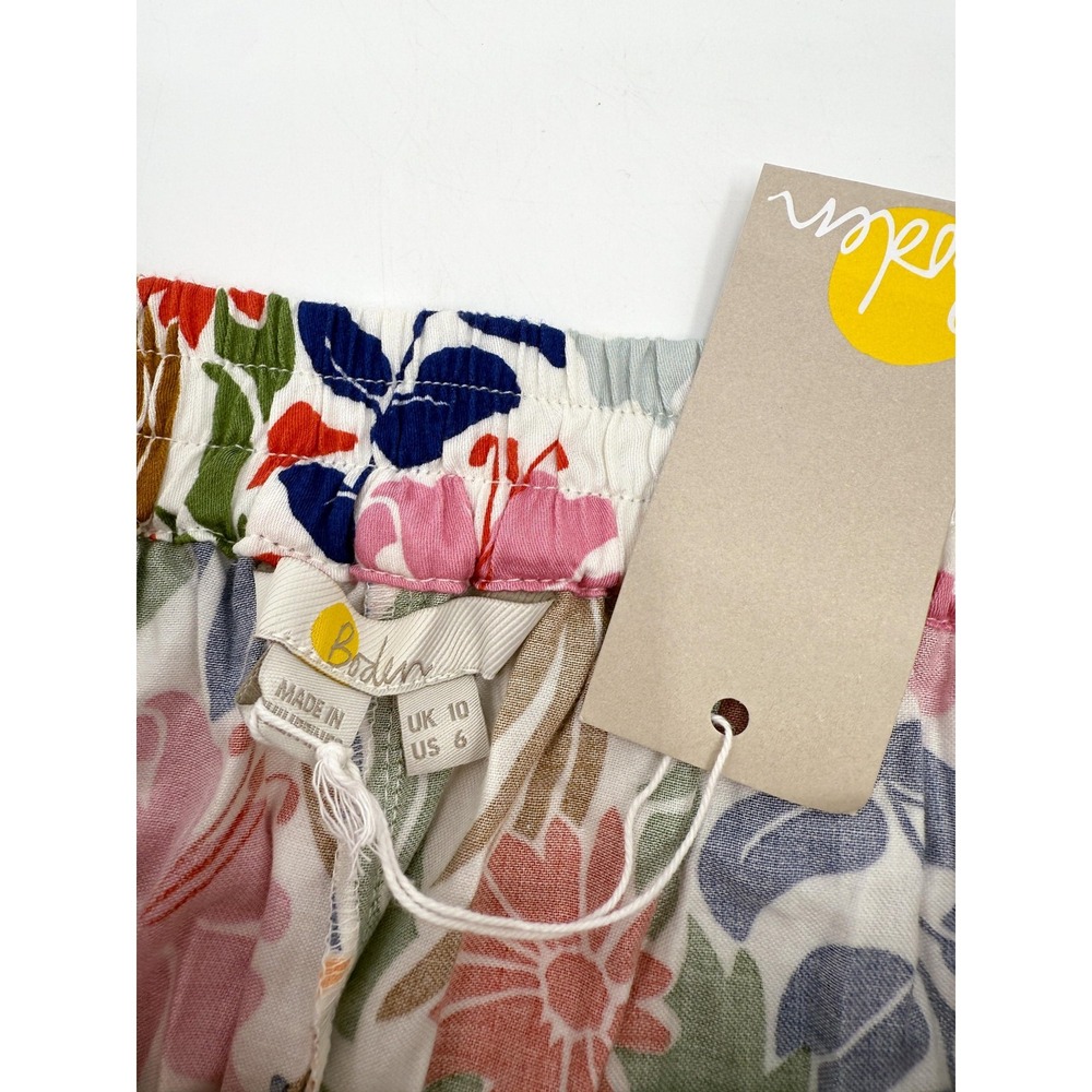 New Boden Pants Womens 6 Multicolor Floral Bird Print Elastic Waist Straight - Picture 9 of 10
